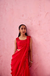 RED DRAPE SAREE(SALINI DAGA)