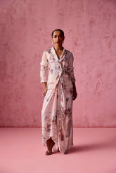 PRINTED JACKET DRAPE SKIRT