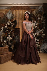 OFFSHOULDER BLOUSE WITH LAYERED LEHENGA