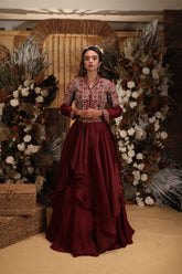 wine jacket set with asymmetrical skirt