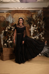 BLACK SHARARA DRAPED SAREE