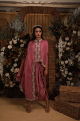 ASYMMETRICAL CAPE SET WITH DROP CROTCH PANTS