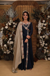 navy blue angrakha anarkali set
