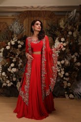 RED LEHENGA CAPE SET