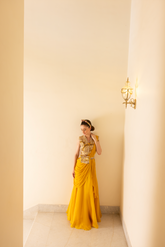 MUSTARD BELT BAG DRAPE SAREE SET