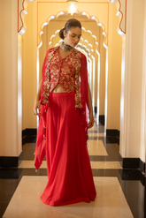 RED HAND EMBROIDERED JACKET CAPE SET