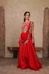 Fuchia Pink Draped Saree Set