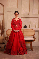 Tone on Tone Red Lehanga Set