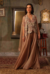 Nude Hand Embroidered Cape Set