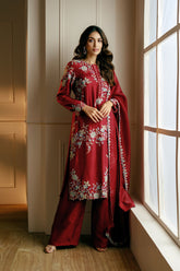 MAROON THREADWORK STRAIGHT KURTA SET