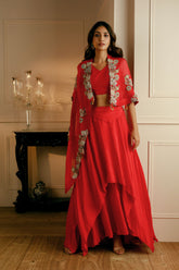ASSYMETRIC CAPE BLOUSE LEHENGA SET