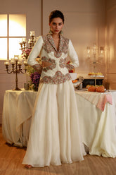 OFF WHITE HAND EMBROIDERED CUTOUT BLAZER SHARARA SET