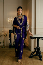 KAFTAN STYLE HAND EMBROIDERED TIE UP CAPE WITH GHARARA.