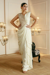 OFF WHITE HAND EMBROIDERED BLAZER DRAPE SET