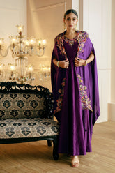 THREADWORK EMBROIDERED ANARKALI WITH PLACEMENT EMBROIDERED CAPE.