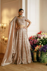 CHAMPAGNE SILK LEHENGA WITH EMBROIDERED BLOUSE