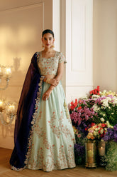 ICE BLUE SILK LEHENGA WITH EMBROIDERED BLOUSE