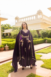 PURPLE PLACEMENT EMBROIDERED JAALI ANARKALI