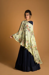 lehenga with one shoulder drape