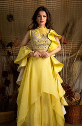 ruffle dupatta layered lehenga set