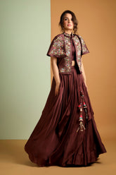 cape jacket with layered lehenga