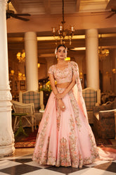 HAND EMBROIDERED PLACEMENT EMBROIDERY LEHENGA SET