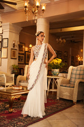 HAND EMBROIDERED DRAPE SAREE WITH GODET SKIRT