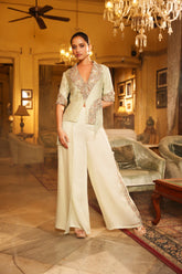 HAND EMBROIDERED SIDE CUTOUT JACKET SET PAIRED WITH FLAP EMBROIDERED PANTS