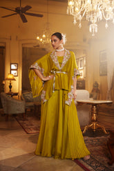 HAND EMBEORIDERED TIE UP KAFTAN PAIRED WITH ORGANZA SHARARA