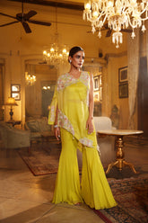 HAND EMBROIDERED ASSYMETRIC CAPE PAIRED WITH GODET SHARARA