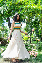 floral embroirdery organza skirt and layered blouse