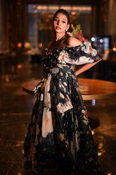 Black Garden Floral Printed Dress