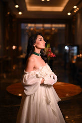 Off White Off Shoulder Gown