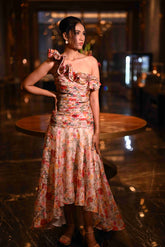 One Side Off Shoulder Floral Printed Dress