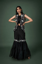 sleeveless blazer jacket and sharara pants