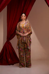 MUSTARD PRINT TIE UP KAFTAN SET