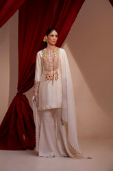OFF WHITE HAND EMBROIDERED KURTA SET
