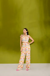 TIE UP COLORFUL CANDY PRINT CROP TOP & PANTS