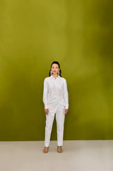 SOLID WHITE COWL DRAPE TIE UP SHIRT & PANTS