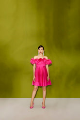 HOT PINK SOLID RUFFLE DRESS