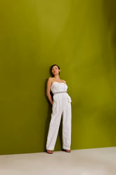 HAND EMBROIDERED SOLID WHITE SWEETHEART NECK JUMPSUIT