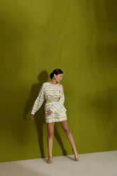 COLD SHOULDER MINT CANDY TOP AND SHORTS WITH HAND EMBROIDERED BELT