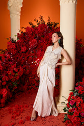 Sunray embroidered jacket with drape skirt