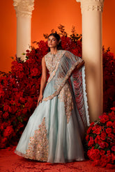 Ice blue Dori Palla Lehenga