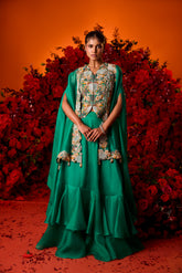 Emerald cape jacket lehenga set