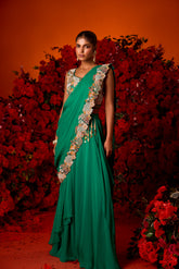 Moss Green Drape Saree Set