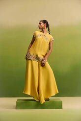 Yellow Short Kurta Floral Emblished Set