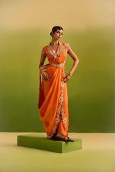 Orange draped saree set