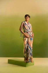 Oceanic Print Dori Sleeves Jacket & Drape Skirt
