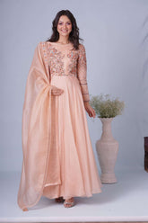 PEACH THREADWORK LEHENGA SET